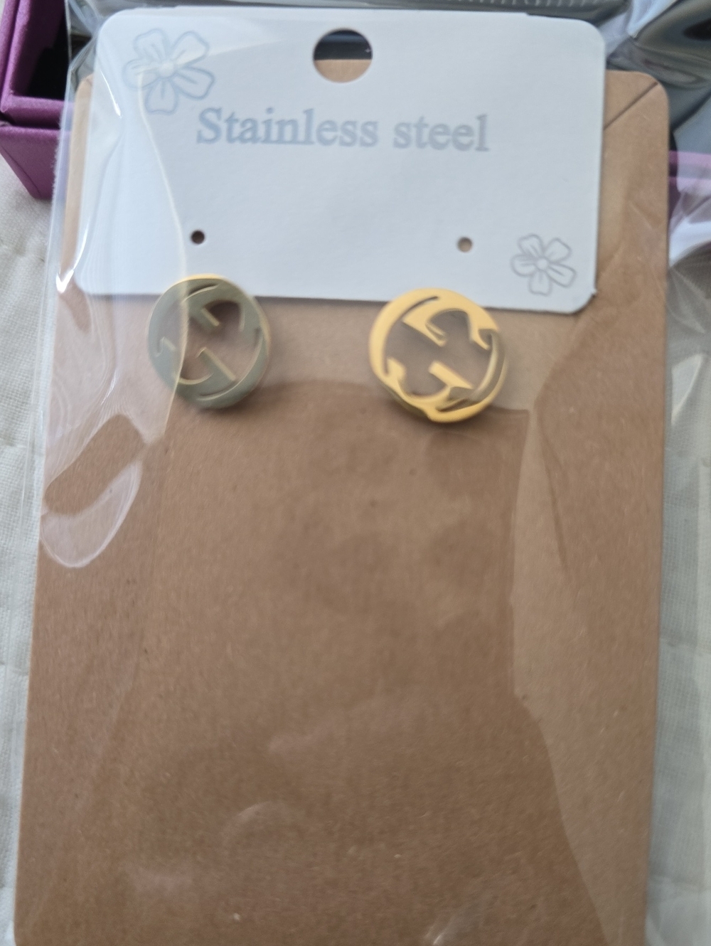 Gold Tone Stainless Steel Circle Stud Earrings
